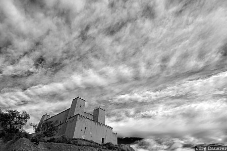 Kasbah and Clouds Aït Ishaq, Morocco, Souss-Massa-Drâa, black and white, clouds, Dadès valley, gorges du Dadès, Marokko