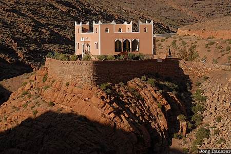 Dadès Gorges, evening light, house, kasbah, MAR, red, rocks, Morocco, Marokko