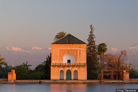 Menara Gardens Marrakech-Tensift-Al Haouz, Menara, Morocco, basin, evening light, high Atlas, Marrakech, Marokko, Marrakesh, Murakush