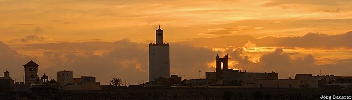 Doukkala-Abda, El Jadida, Morocco, clouds, minaret, mosque, silhouette, Marokko