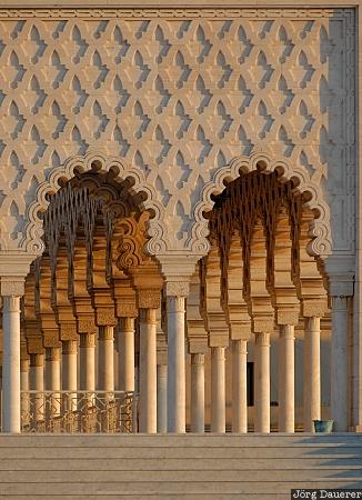 Morocco, Rabat, Rabat-Salé-Zemmour-Zaër, columns, evening light, Mausoleum, Mausoleum of Mohammed V, Marokko, Rabat-Sale-Zemmour-Zaer