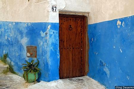 Morocco, Oudaïa, Rabat-Salé-Zemmour-Zaër, blue, door, Kasbah des Oudaias, wall