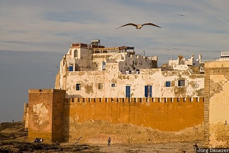 Essaouira, Marrakech-Tensift-Al Haouz, Morocco, Atlantic ocean, blue sky, city wall, clouds