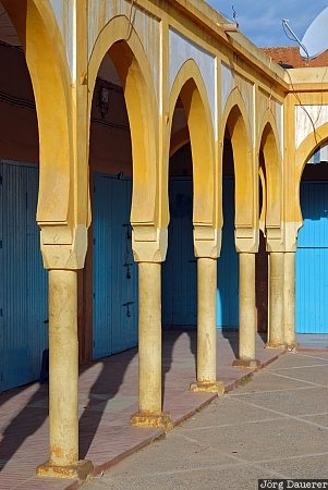 Dou Tourga, Morocco, Souss-Massa-Drâa, blue, column, door, market square, Marokko