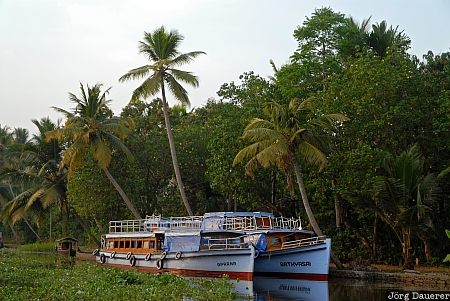Kumarakom Backwaters backwaters, blue sky, boats, Chathanthara B.O, evening light, India, Kerala