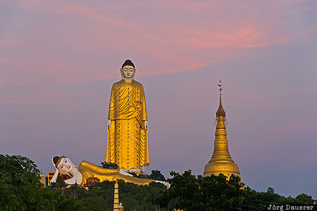 Maha Bodhi Tahtaung Kadetkan, MMR, Myanmar, Sagaing-Region, evening light, gold, Laykyun Sekkya, Monywa, Burma