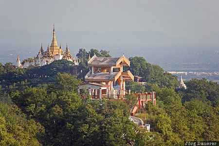 MMR, Myanmar, Burma, evening light, green, pagoda, Sagaing, Sagaing Region