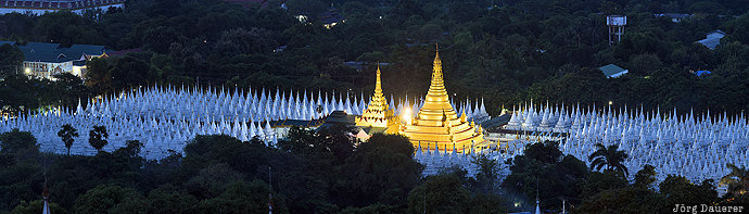 Kuthodaw-Pagoda blue hour, burma, flood-lit, Mandalay, mandalay hill, Mandalay Region, MMR, Myanmar