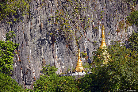 Hpa-An, Bayin Nyi Cave, burma, cliffs, gold, green, Kayin State, Myanmar