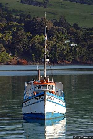 Akaroa, New Zealand, Akaroa Harbour, banks peninsula, Barrys Bay, boat, Canterbury, Neuseeland