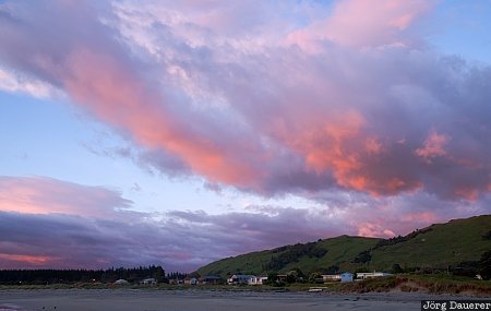 New Zealand, Hawke's Bay, North Island, Mahanga Beach, Mahia, beach, clouds, Neuseeland