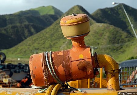 Ngawi, New Zealand, Pirinoa, bulldozer, engine, fishing, North Island, Neuseeland