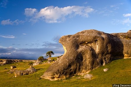 New Zealand, Otago, Island Cliff, Duntroon, blue sky, clouds, limestone, Neuseeland