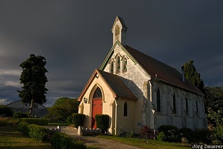 New Zealand, Otago, Waiareka Junction, Windsor, chapel, church, clouds, Neuseeland
