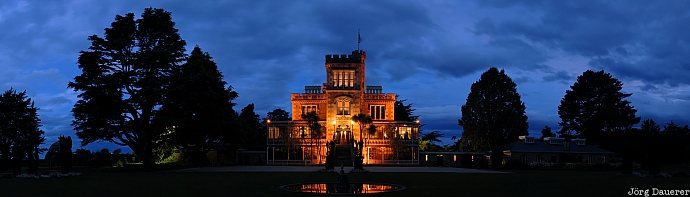 Larnach Castle at night New Zealand, Otago, Broad Bay, blue hour, castle, evening, floodlight, Neuseeland