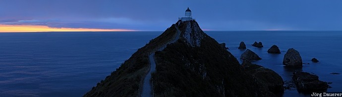 New Zealand, Otago, New Haven, beach, blue hour, coast, lighthouse, Neuseeland