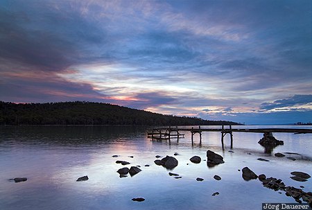 Jetty tasman sea, coast, sunset, sky, red clouds, sea, jetty, Australia, Tasmania, Australien, Down Under, Tasmanien