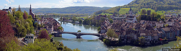 Laufenburg AG Aargau, blue sky, bridge, CHE, clouds, High Rhine, Laufenbrücke, Switzerland, Schweiz