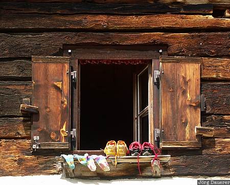 Switzerland, Graubünden, Grevasalvas, shoe, shoes, shutters, window, Schweiz, Graubuenden