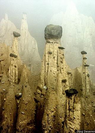 Pyramides in fog Dolomites, Dolomiten, Italy, Alto Adige, south tyrol, Südtirol, Alps, Italien, Italia