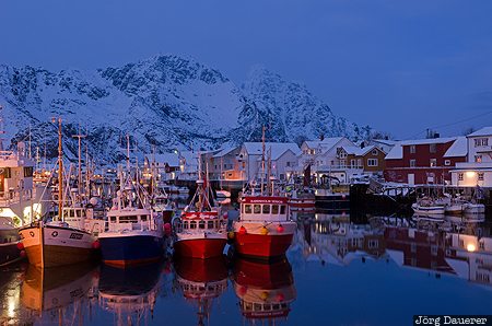 Henningsv&aelig;r, NOR, Nordland, Norway, Austv&aring;g&oslash;y, blue hour, boats, Norwegen, Norge