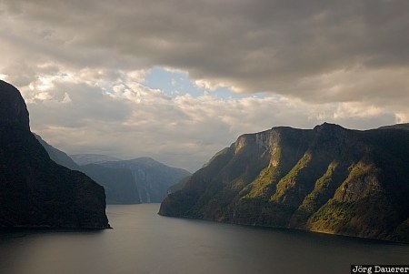 Aurlandsfjord, clouds, evening light, fjord, Kvammadalen, mountains, Norway, Sogn og Fjordane, Norwegen, Norge