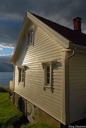 Norway, Sogn og Fjordane, Solvorn, Lusterfjord, morning light, shadow, wall, Norwegen, Norge