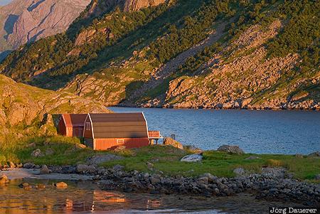 Rorbuer near Straume Nordland, Norway, Skårvågen, Straumsjøen, evening light, island, Langøya, Norwegen, Norge