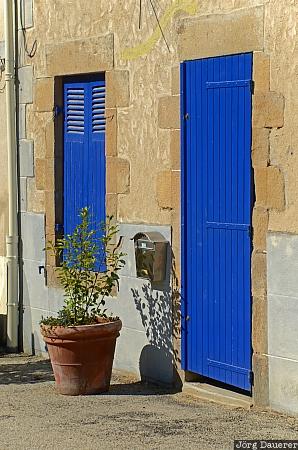 Auray, blue, Bretagne, Brittany, door, facade, flower pot, France, Frankreich