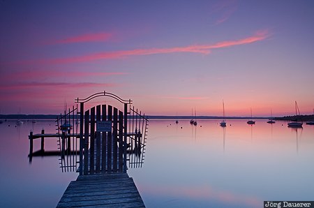 Pier and Gate Bavaria, boats, evening light, evening sky, gate, lake, pier, Germany, Herrsching, Deutschland, Bayern