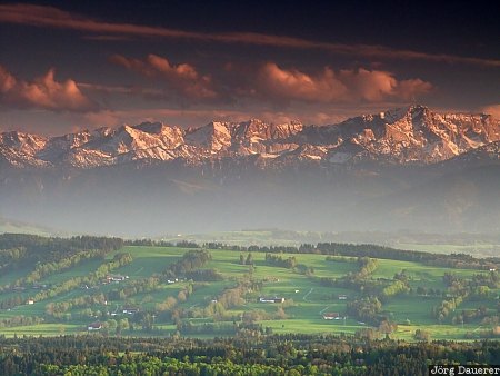 Bavarian Alps, Hoher Peissenberg, Germany, Bavaria, Oberbayern, Panorama, sunset, Peissenberg, Deutschland, Bayern