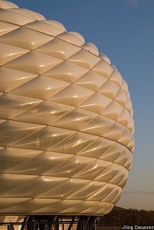 Allianz Arena Bavaria, blue sky, FC Bayern München, Fröttmaning, Germany, morning light, Munich, Deutschland, Bayern, München, Muenchen