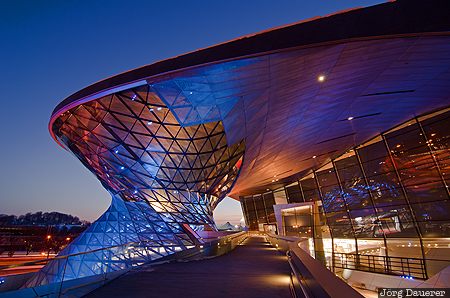 Bavaria, blue hour, BMW, BMW Welt, double cone, evening light, flood-lit