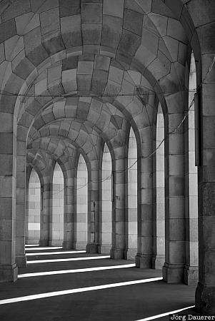 arcade walk, back-lit, Bavaria, Bayern, columns, Congress Hall, Germany, Nuremberg, Deutschland, Nürnberg, Nuernberg