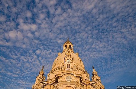 blue sky, cupola, dark clouds, dome, Dresden, Frauenkirche, Germany, Saxony, Deutschland, Sachsen