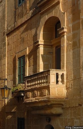 Balcony in Mdina Malta, Mdina, balcony, balustrade, morning light, windows