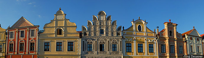 CZE, Czech Republic, Telc - Podolí, evening light, facade, gable, Mähren, Tschechien