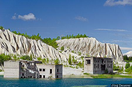 EST, Estonia, Harju, Rummu, blue sky, eroded rocks, lake