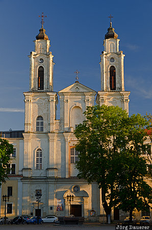 blue sky, church, Church of St. Francis Xavier, evening light, facade, Kaunas, Kaunas County, Lithuania