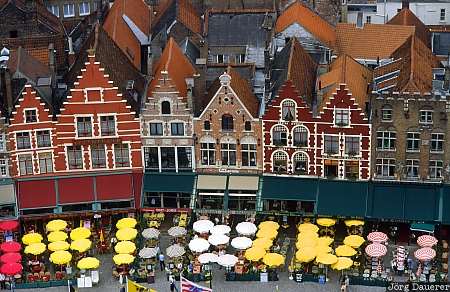 West Flanders, Bruges, Houses, gables, roofs, market square, Belgium, Belgien