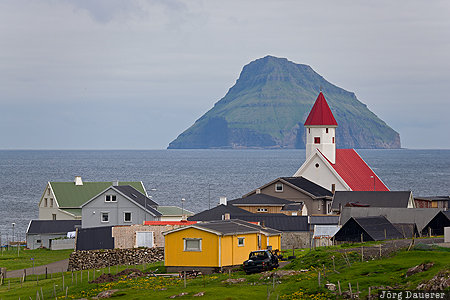 Hvalba Faroe Islands, FRO, Hvalba, atlantic Ocean, church, green, houses, Suðuroy, Färöer-Inseln, Suduroy, Faeroeer-Inseln