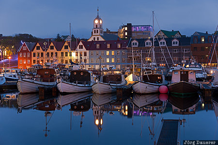 Faroe Islands, FRO, Tórshavn, blue hour, evening light, harbor, north Atlantic, Steymoy, Färöer-Inseln, Torshavn, Faeroeer-Inseln
