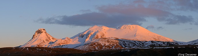 alpenglow, blue sky, clouds, evening light, highland, Kerlingarfjöll, mountain, Iceland, Austurland, Kerlingarfjoell