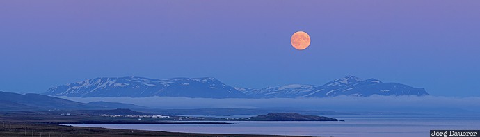 evening light, full moon, moon, mountains, Norðurland Vestra, peninsula, skagi, Iceland, Skagi peninsula, Nordurland Vestra