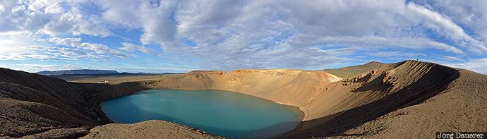 blue sky, clouds, evening light, Krafla, lake, Mývatn, Víti, Iceland, Norðurland Eystra, Víti Crater, Nordurland Eystra, Viti Crater