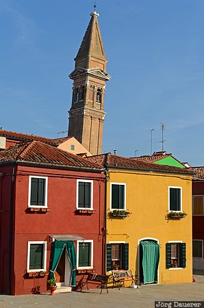 Leaning Tower in Burano Burano, Giudecca Di Burano, ITA, Italy, Veneto, blue sky, campanile, Venice, Italien, Italia