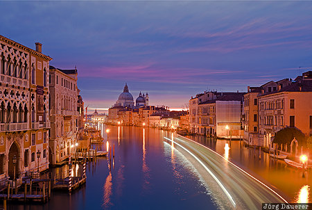 Grand Canal blue hour, Grand Canal, light trails, morning light, sunrise, Vaporetto, Ponte dell'Accademia, Italy, Veneto, Venice, Italien, Italia
