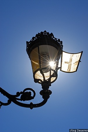 sun, sunbeams, sky, blue sky, street light, street lamp, lamp