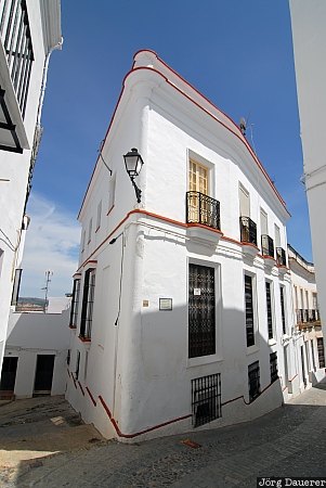 Spain, Andalusia, Arcos De La Frontera, blue sky, lamp, white, windows, Spanien, Espana, Andalucia, Andalusien