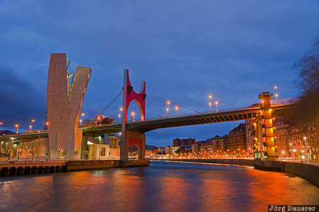 Bilbao, ESP, Basque Country, blue hour, bridge, flood-lit, La Salve Bridge, Spain, Spanien, Espana